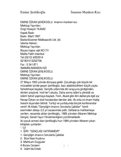 Emine Özkan Şenlikoğlu İmamin Manken Kızı