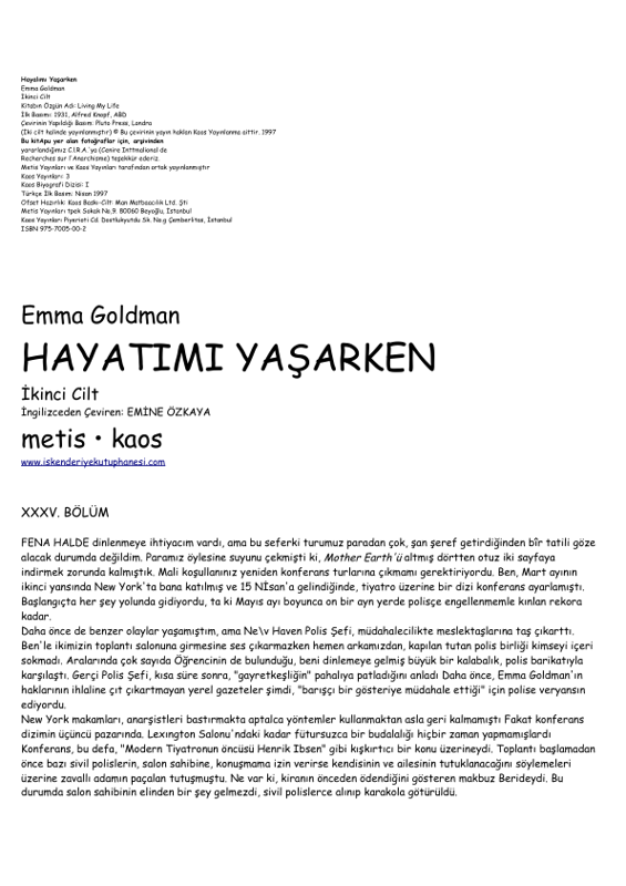 Hayatımı Yaşarken (Cilt 2) - Emma Goldman