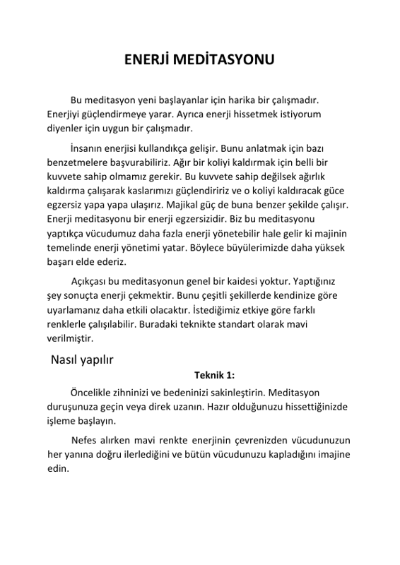 Enerji Ve Meditasyonu