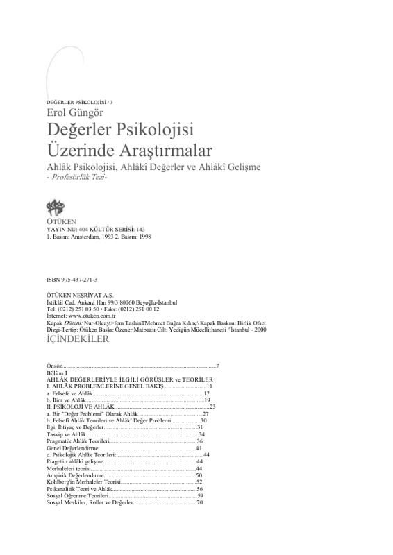 Değerler Psikolojisi - Erol Güngör