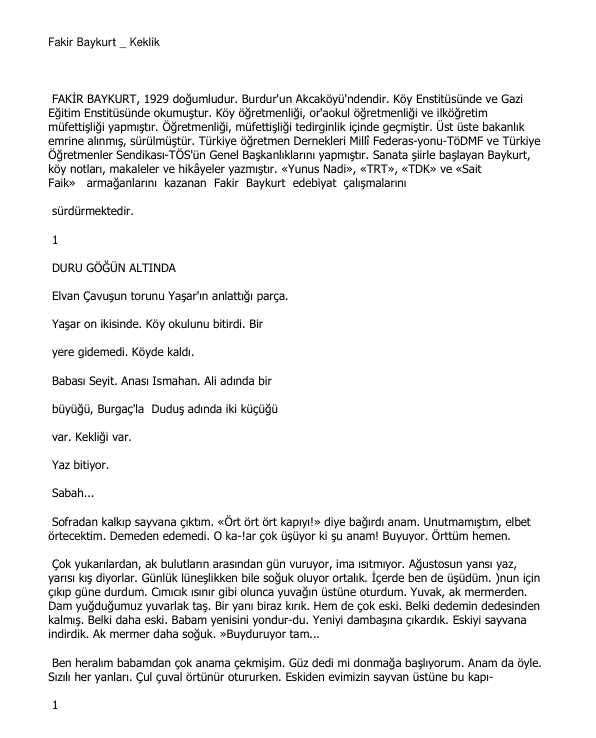 Fakir Baykurt Keklik