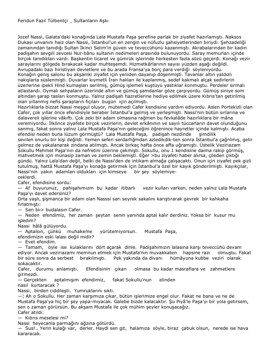 Feridun Fazıl Tulbentci Sultanların Aşk’ı