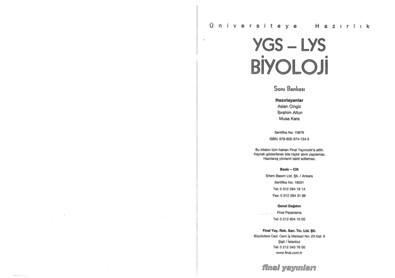 Final YGS LYS Biyoloji S.B