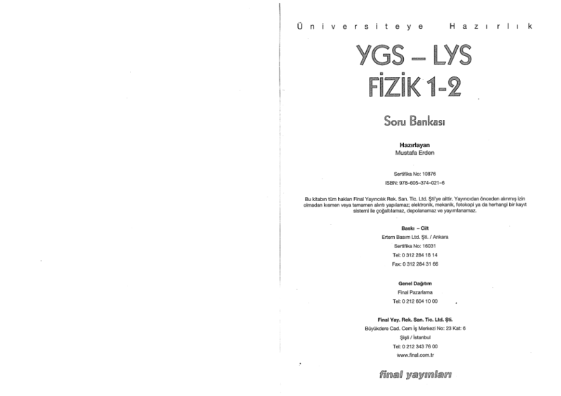 Final YGS LYS Fizik Soru Bankası B