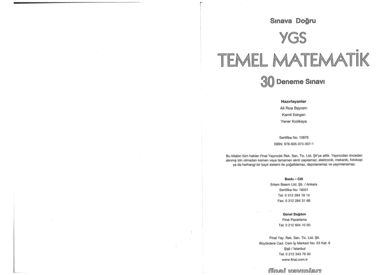 Final YGS 30 Temel Matematik Denemeleri