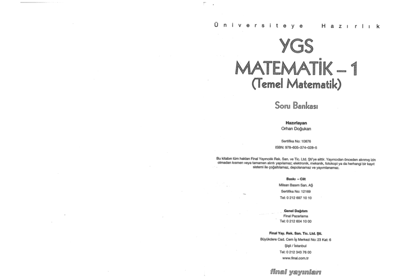 Final YGS Matematik 1.S.B