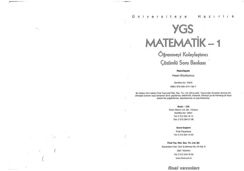 Final YGS Matematik Çözümlü S.B