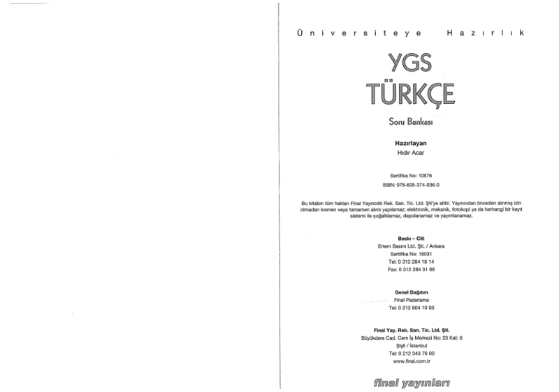 Final YGSTürkçes B Edition
