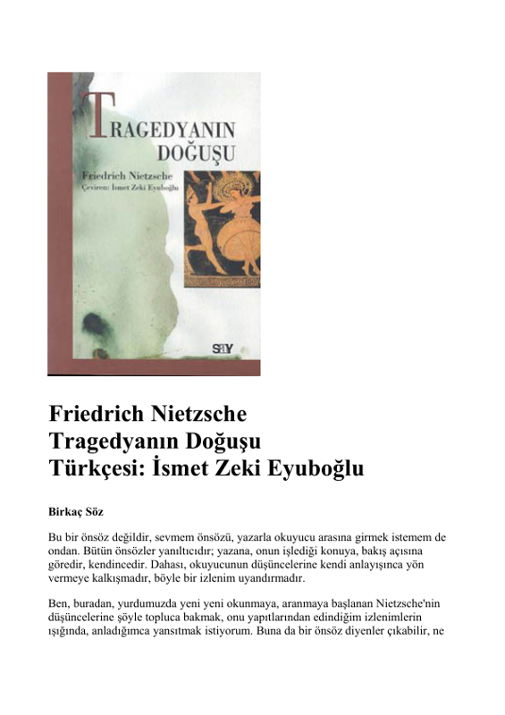 Friedrich Wilhelm Nietzsche Tragedyanın Doğusu