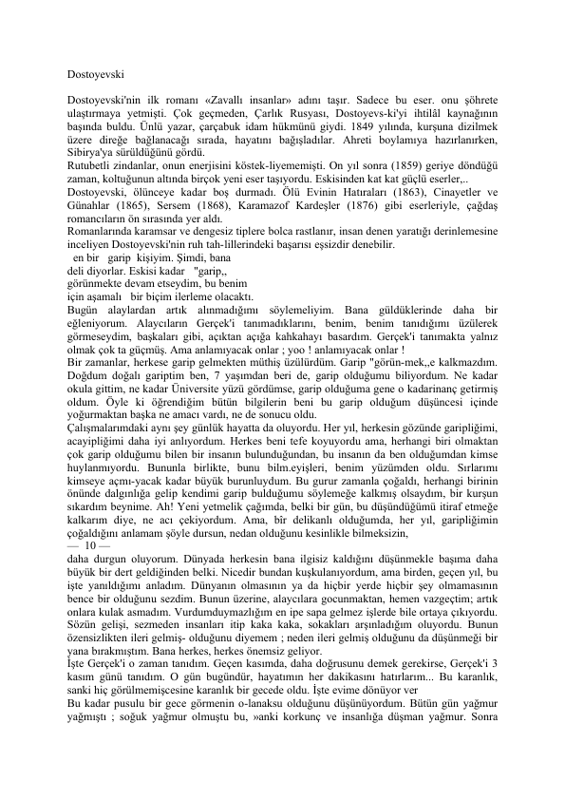 Fyodor Mihayloviç Dostoyevski Bir Garip Kişinin Düşü