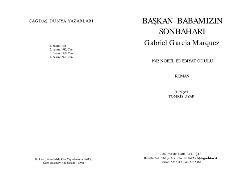 Gabriel García Márquez Başkan Babamızın Sonbaharı