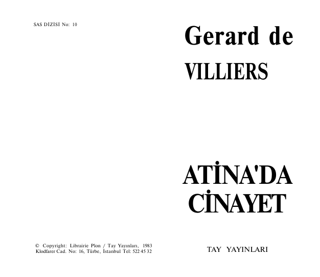 Gerard De Villiers Atina'da Cinayet