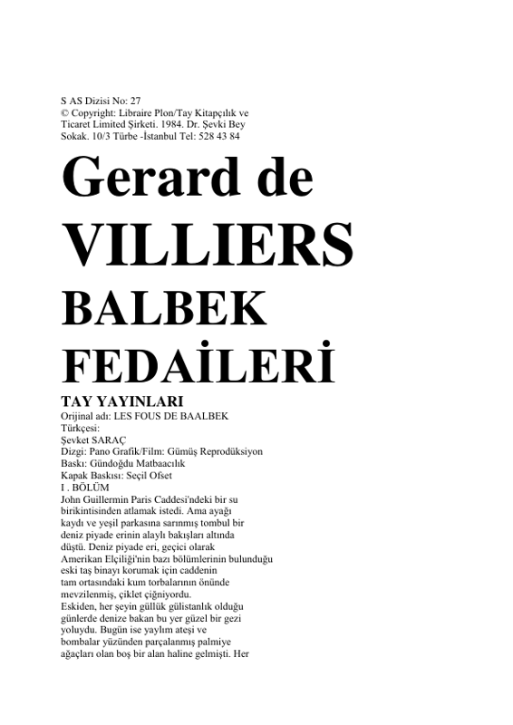 Gerard De Villiers Balbek