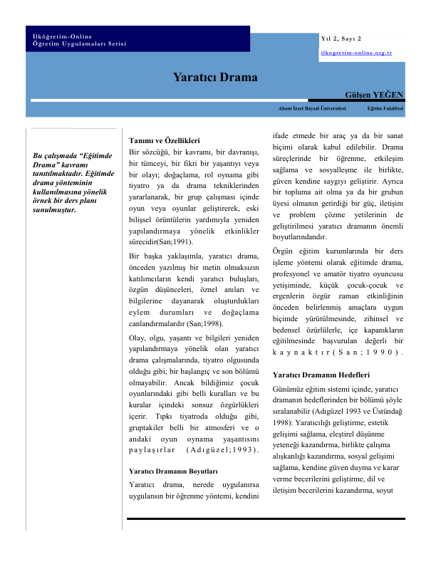 Gülşen Yeğen Yaratıcı Drama