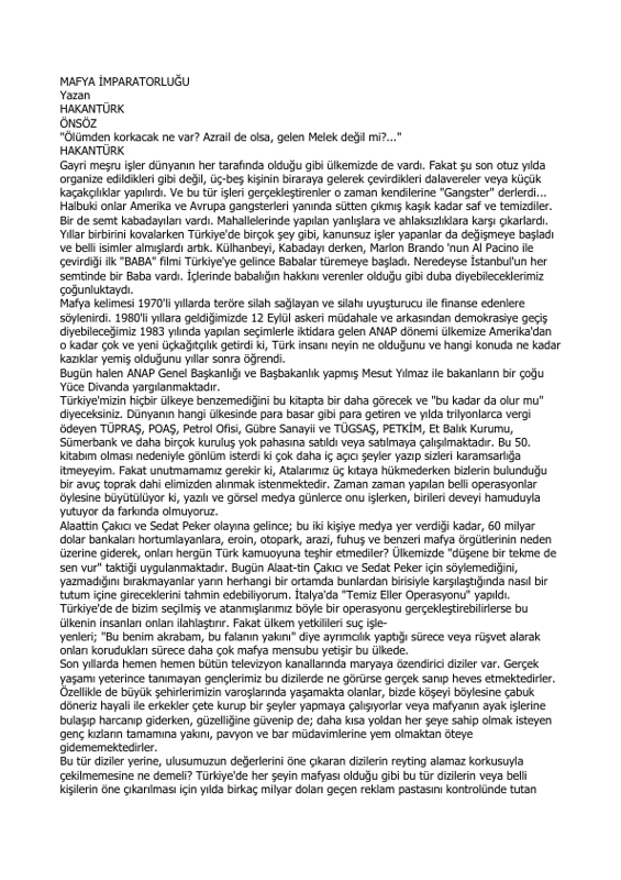 Hakan Türk Mafya İmparatorluğu