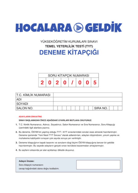 Hocalara Geldik Yayınları TYT Genel Deneme Sınavı 2020