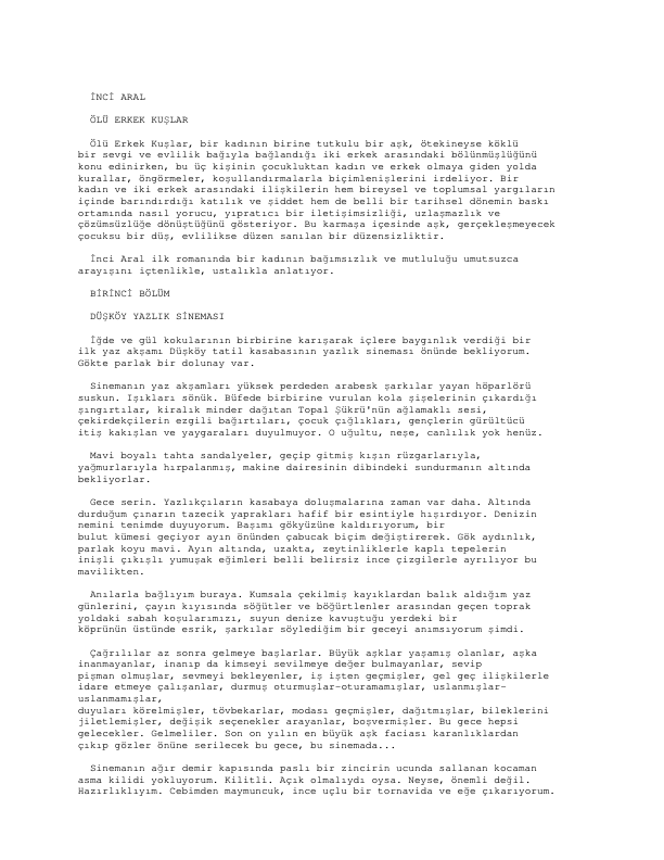 İnci Aral: Ölü Erkek Kuşlar