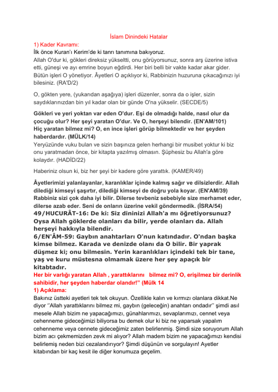İslam Dinindeki Hatalar