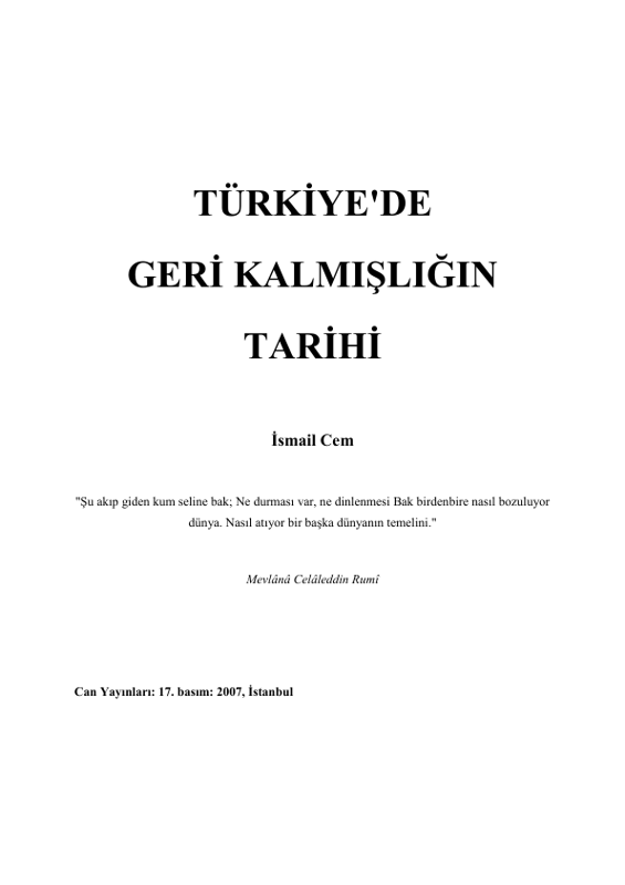 İsmail Cem Türkiye'de Geri Kalmışlığın Tarihi