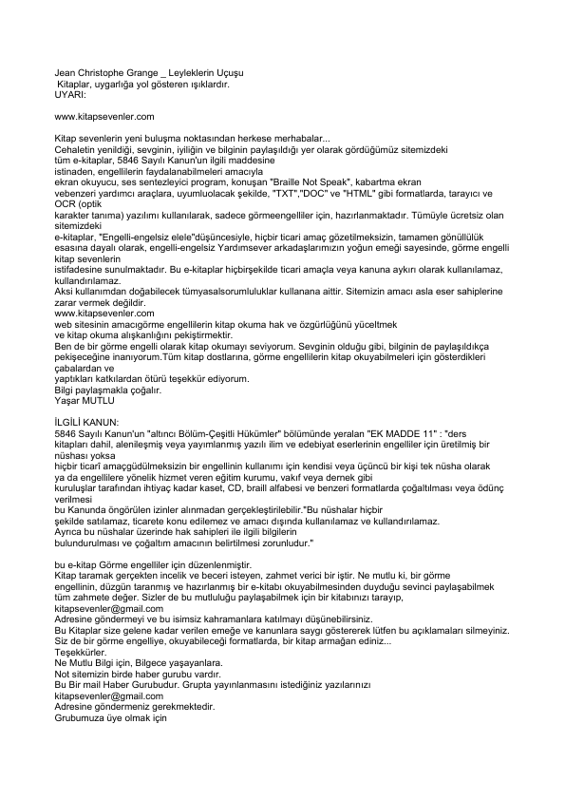 Jean Christophe Grange Leyleklerin Uçuşu 2002