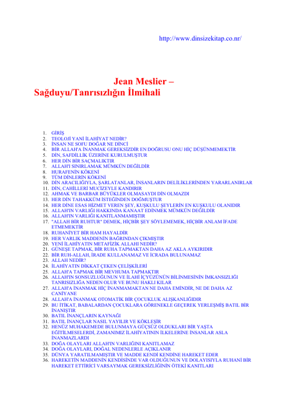 Jean Meslier Sağduyu Ve Tanrıcılığın İlmihali
