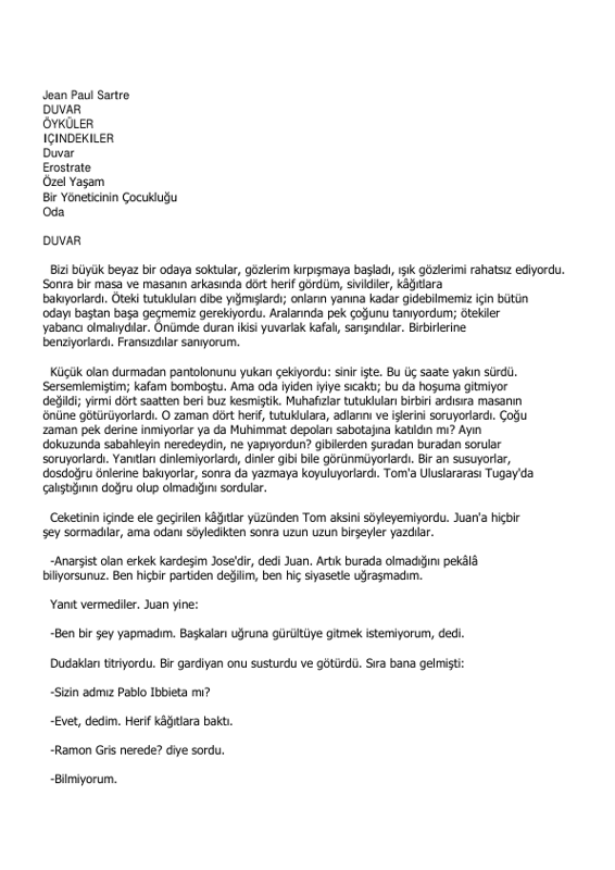 Duvar: Varoluşçu Öyküler