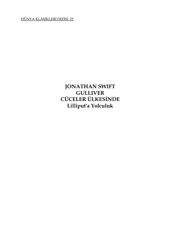 Jonathan Swift Gulliver'in Küçükler Ülkesinde