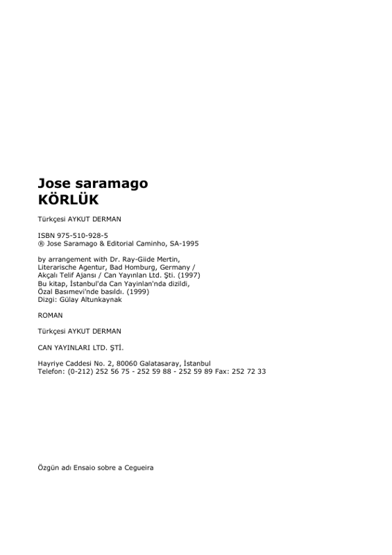 José Saramago Körlük