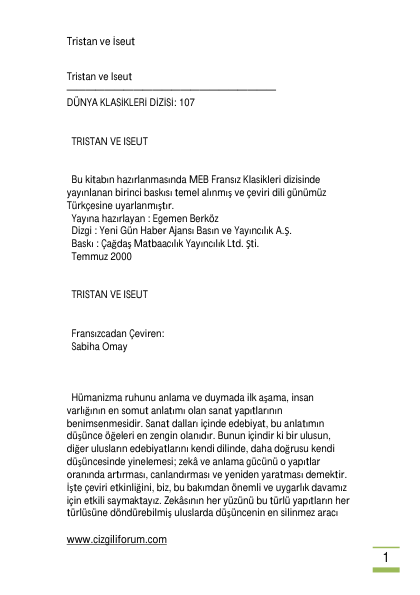 Joseph Bedier Tristan Ve Iseut