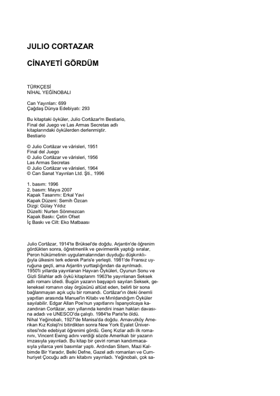 Julio Cortazar Cinayeti Gördüm