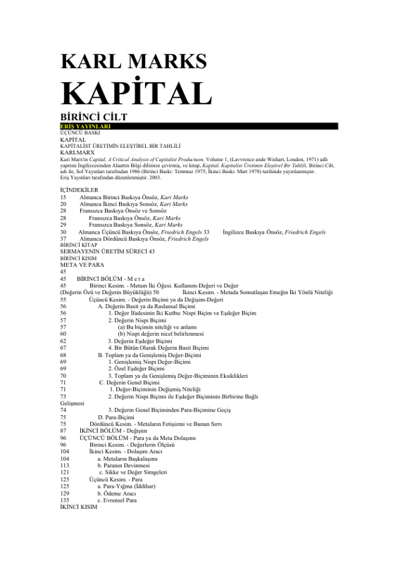 Karl Heinrich Marx Kapital Cilt 1