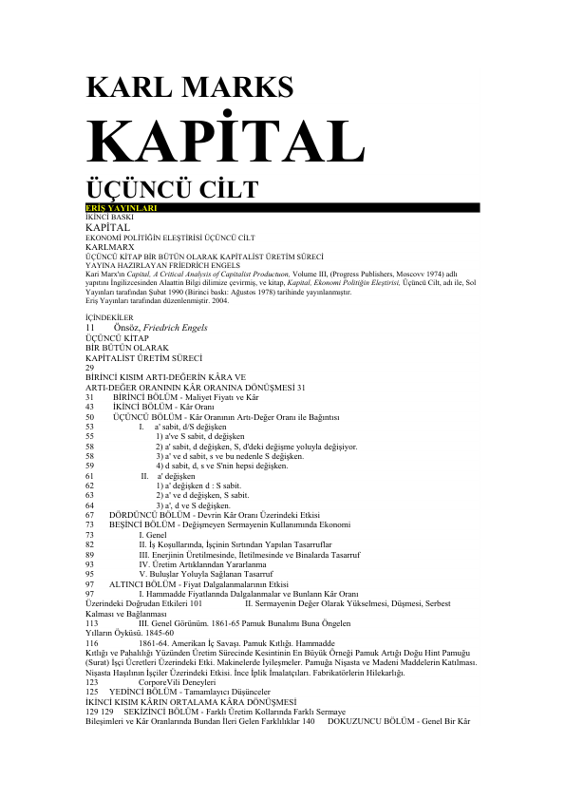 Karl Heinrich Marx Kapital Cilt 3