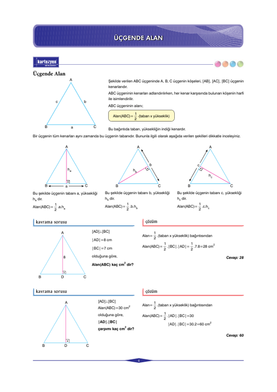 Kartezyen Geometri Üçgende Alan Soru Bankası