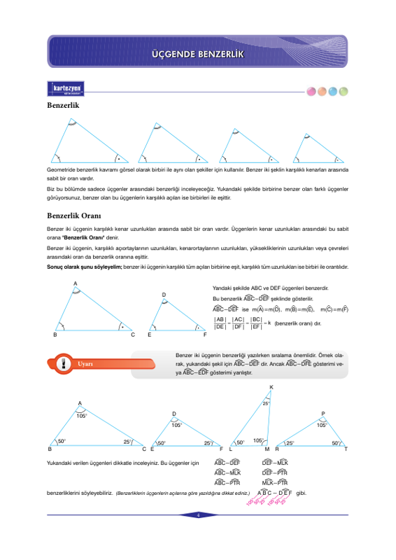 Kartezyen Geometri Üçgende Eşlik ve Benzerlik
