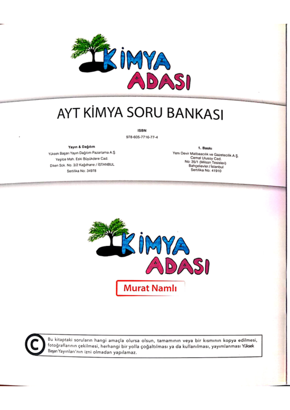 Kimya Adası AYT Soru Bankası (Sınav Analizli PDF Tavsiye)