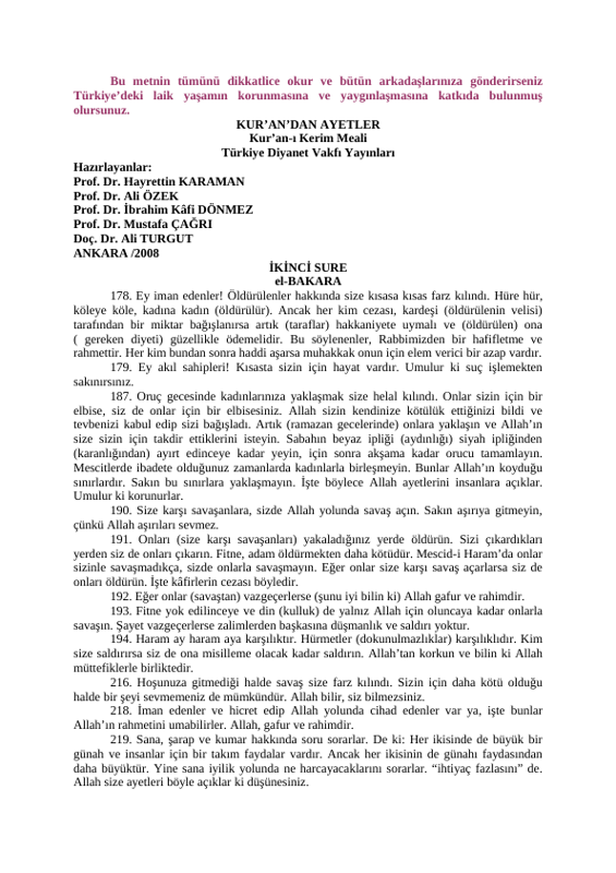 Laiklik ve Kuran Ayetleri: Din-Devlet İlişkisine Akademik Bakış