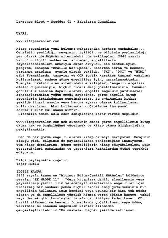 Lawrence Block - Babaların Günahları: Dedektif Matt Scudder Serisi