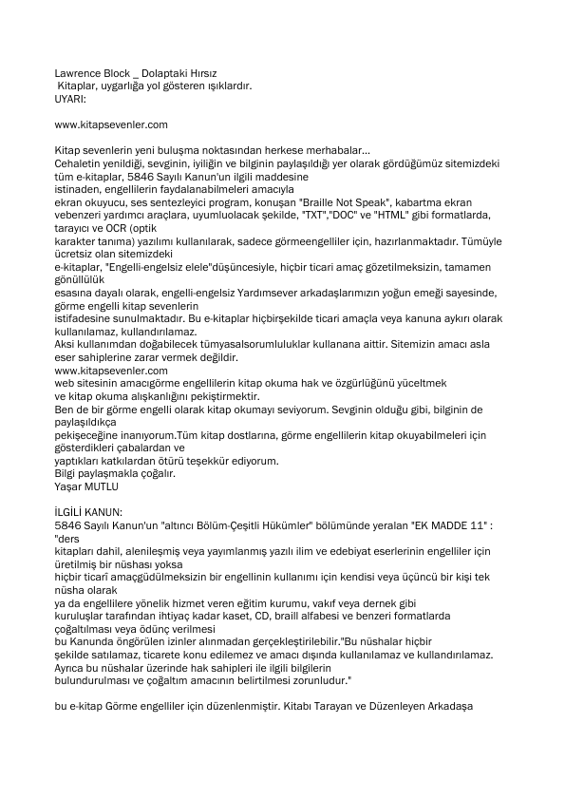 Lawrence Block Dolaptaki Hırsız