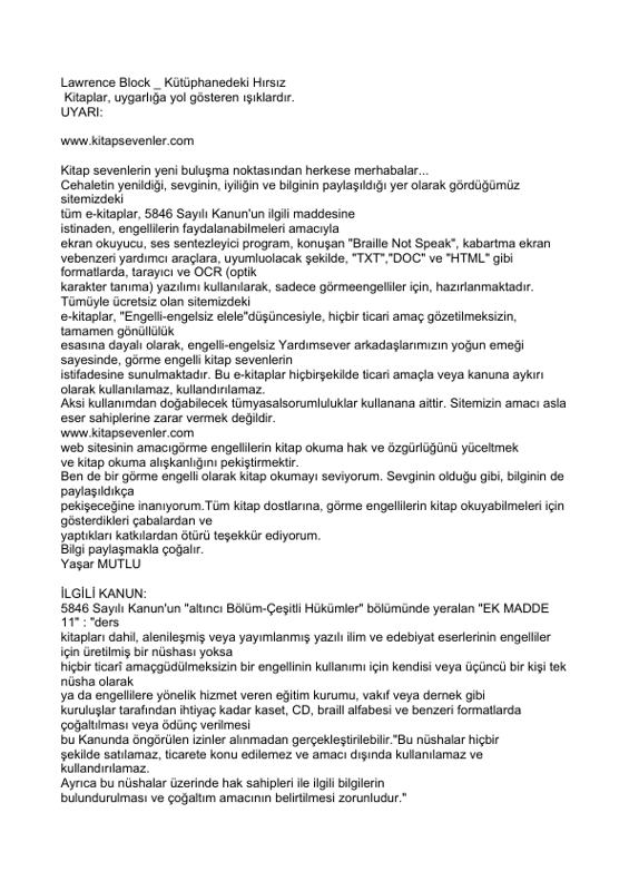 Lawrence Block Kütüphanedeki Hırsız