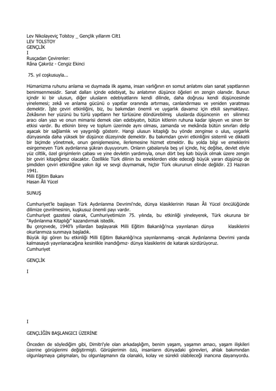 Gençlik Yıllarım: Lev Tolstoy'un Otobiyografik İtirafları