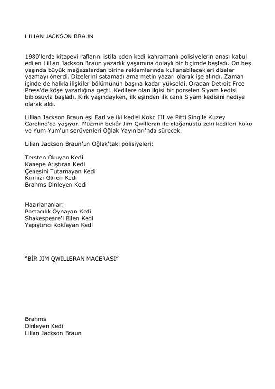 Lilian Jackson Braun Brahms Dinleyen Kedi