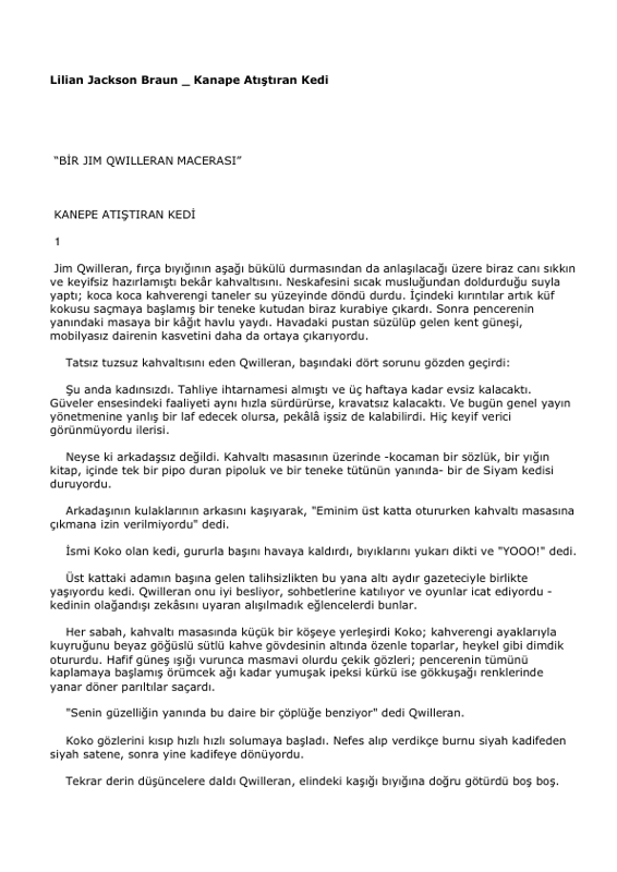 Lilian Jackson Braun Kanepesi Atıştıran Kedi