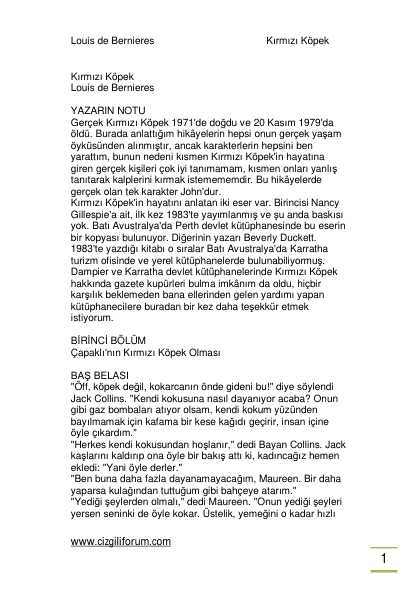 Lois De Bernieres Kırmızı Köpek