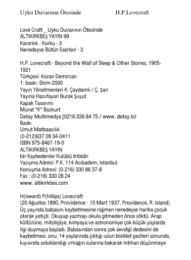 Uyku Duvarının Ötesinde - H.P. Lovecraft