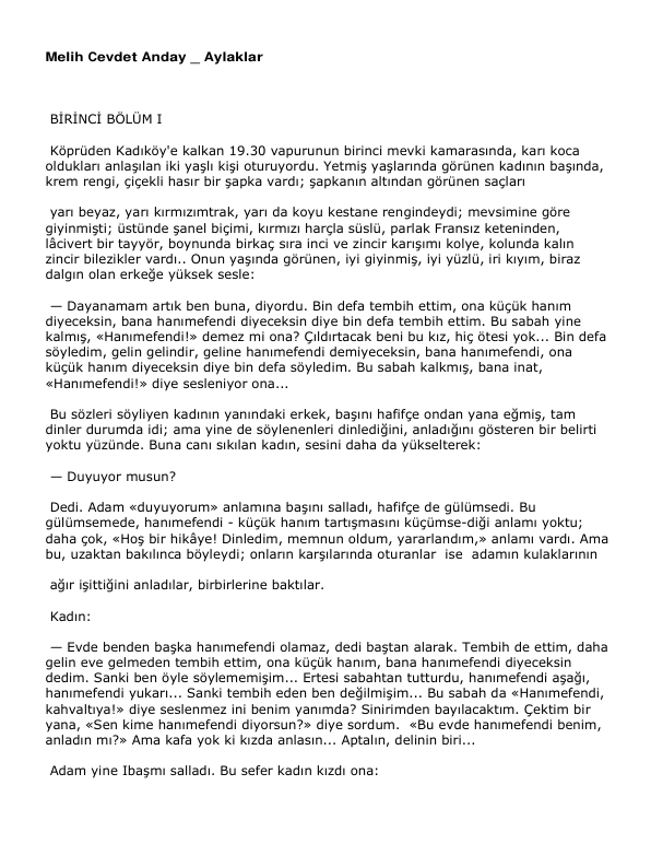 Melih Cevdet Anday - Aylaklar: Varoluşçu Roman