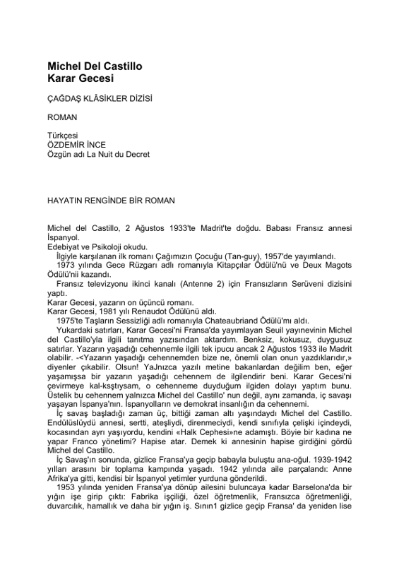Michel Del Castillo Karar Gecesi