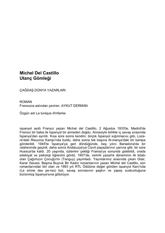 Michel Del Castillo Utanç Gömleği