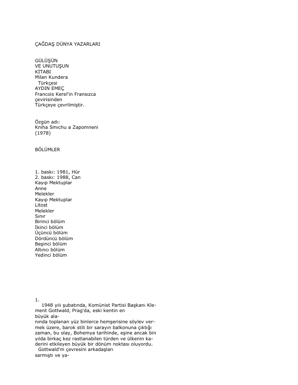 Milan Kundera Gülüşün Ve Unutulmuşun Kitabı