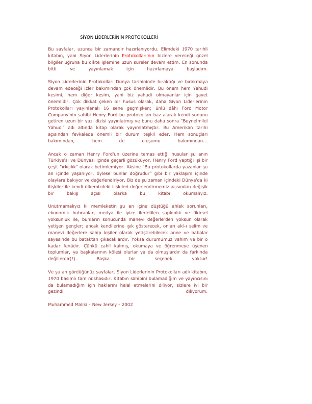 Muhammed Maliki (Der.) - Siyon Liderlerinin Protokolleri