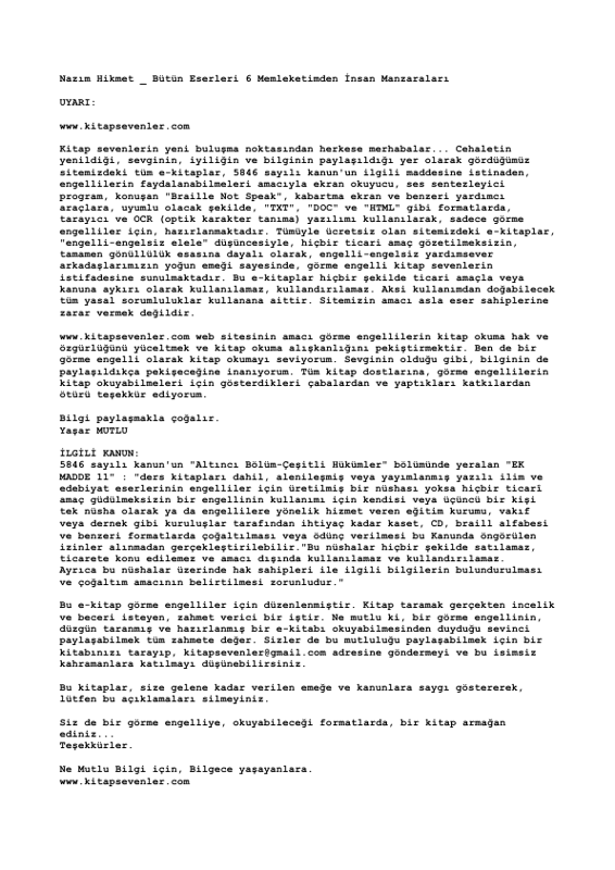 Memleketimden İnsan Manzaraları - Nâzım Hikmet